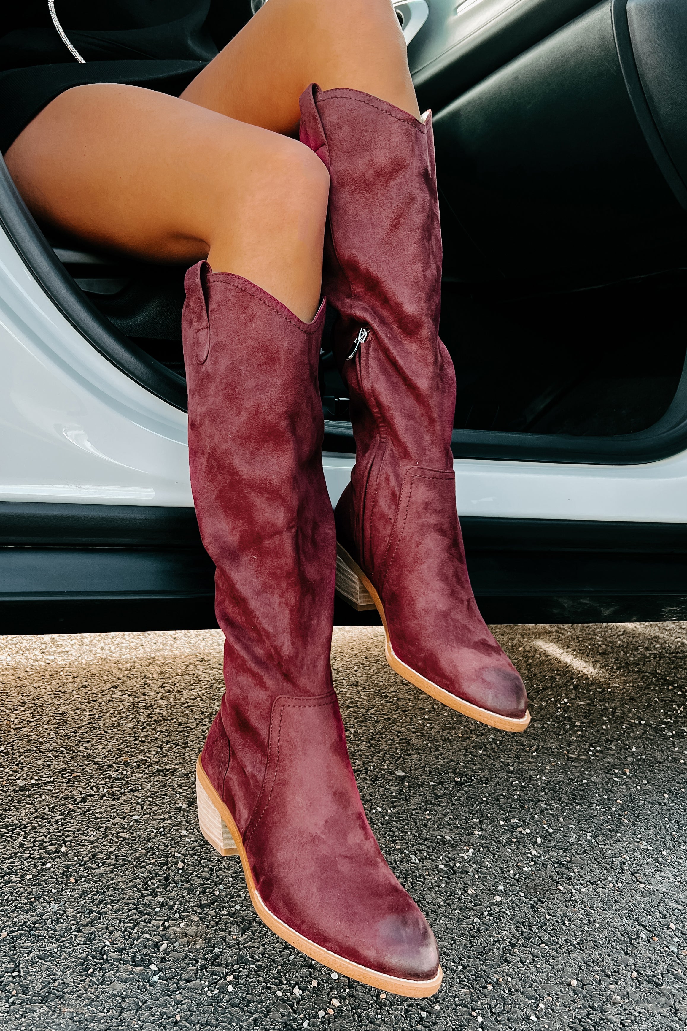 Burgundy suede over the cheap knee boots