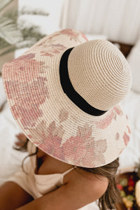 Ocean Elegance Floral Print Floppy Hat (Beige) - NanaMacs