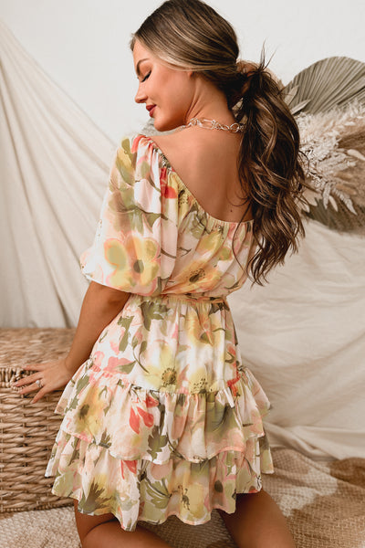 Era Of Love Ruffled Floral Mini Dress (Blush) - NanaMacs