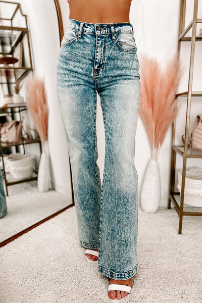 Give It To Me Straight High Rise Mineral Wash 90s Flare Kancan Jeans (Medium) - NanaMacs