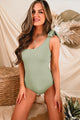 Tanning In Tulum One Shoulder Cut-Out Back One-Piece Swimsuit (Sage Green) - NanaMacs