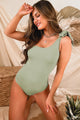 Tanning In Tulum One Shoulder Cut-Out Back One-Piece Swimsuit (Sage Green) - NanaMacs