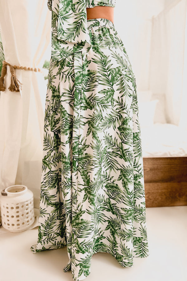 Trip To The Tropics Palm Print Two Piece Set (White/Green) - NanaMacs