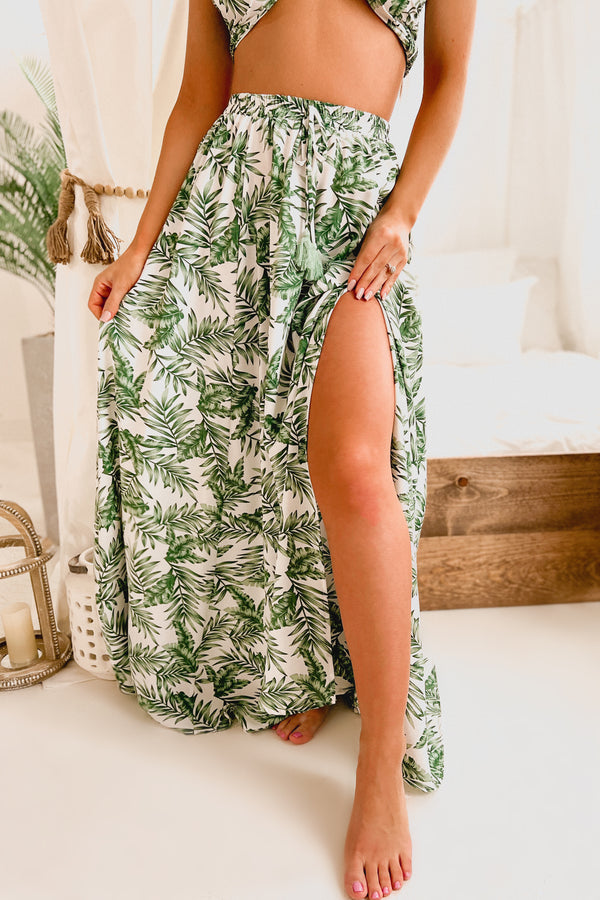 Trip To The Tropics Palm Print Two Piece Set (White/Green) - NanaMacs