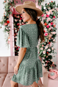 Budding Relationships Floral Mini Dress (Deep Sage) - NanaMacs