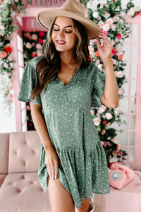 Budding Relationships Floral Mini Dress (Deep Sage) - NanaMacs