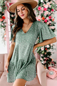 Budding Relationships Floral Mini Dress (Deep Sage) - NanaMacs