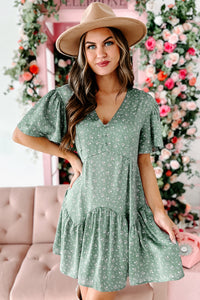 Budding Relationships Floral Mini Dress (Deep Sage) - NanaMacs