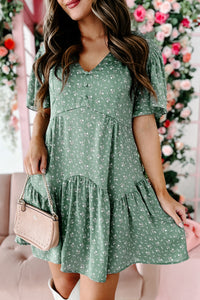 Budding Relationships Floral Mini Dress (Deep Sage) - NanaMacs