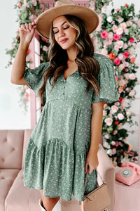 Budding Relationships Floral Mini Dress (Deep Sage) - NanaMacs