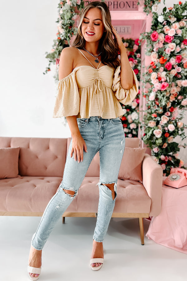 When Love Comes Along Ruched Puff Sleeve Top (Yellow) - NanaMacs