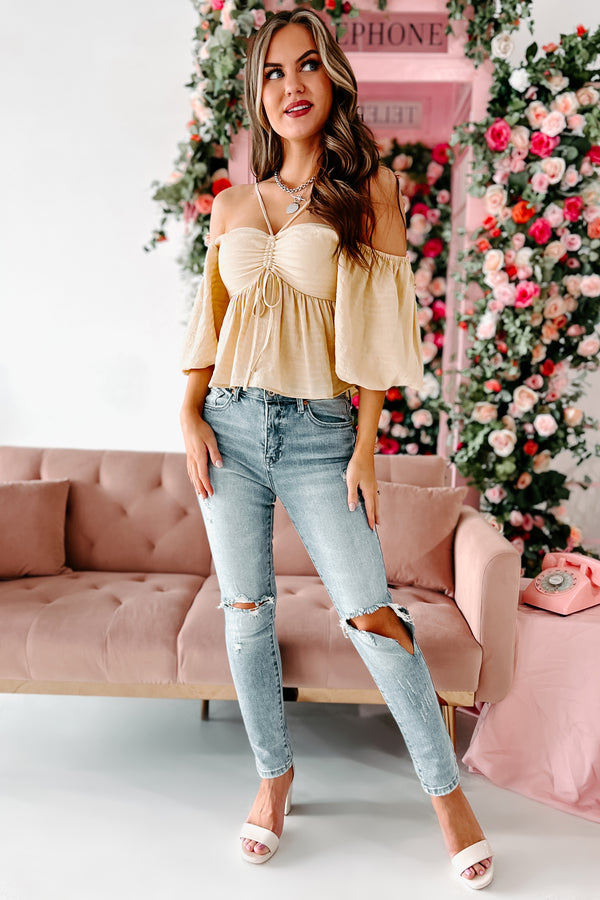 When Love Comes Along Ruched Puff Sleeve Top (Yellow) - NanaMacs