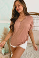 Afternoons With You Short Sleeve Button-Neck Tee (Dark Peach) - NanaMacs