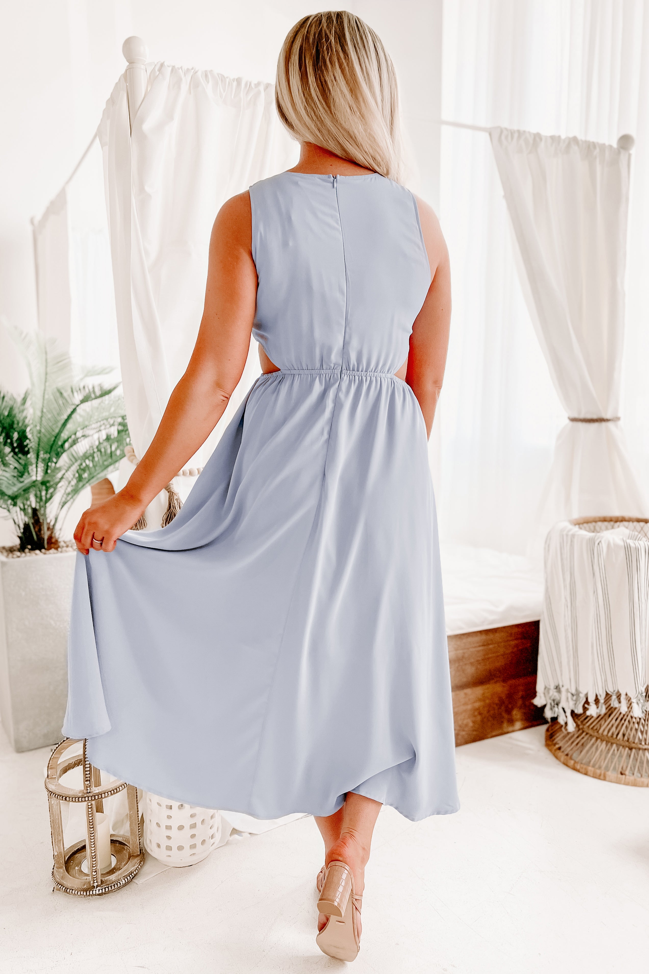 Maisy Cut-Out Maxi Dress (Dusty Blue) - NanaMacs