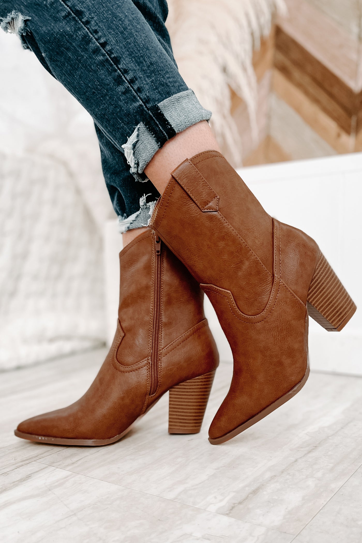 faux leather pointed toe boots