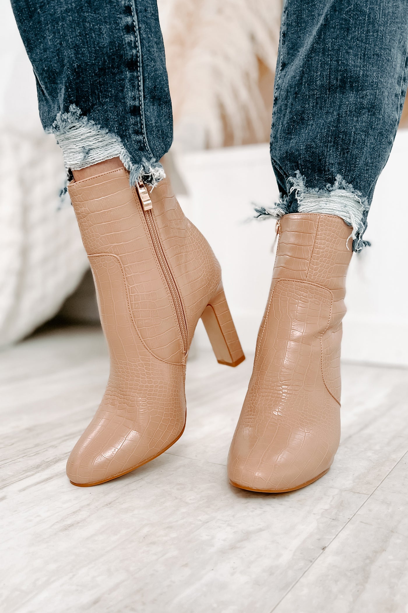 Slaying The Game Faux Croc Billini Booties (Honey Croc) - NanaMacs