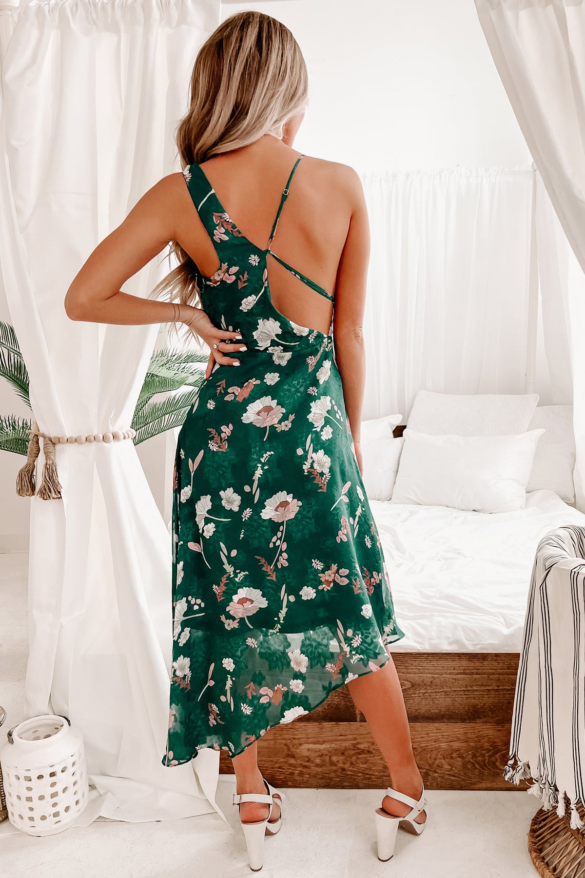 Unique Fixation Asymmetrical Floral Midi Dress (Emerald) · NanaMacs