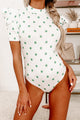 Finding Some Luck Puffed Sleeve Clover Print Bodysuit (White/Green) - NanaMacs