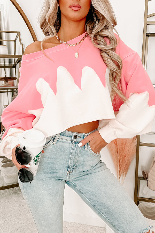 Just Wondering Cropped Bleach Dyed Pullover (Pink) - NanaMacs