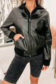 Aero Faux Leather Hooded Zip-Up Jacket (Black) - NanaMacs