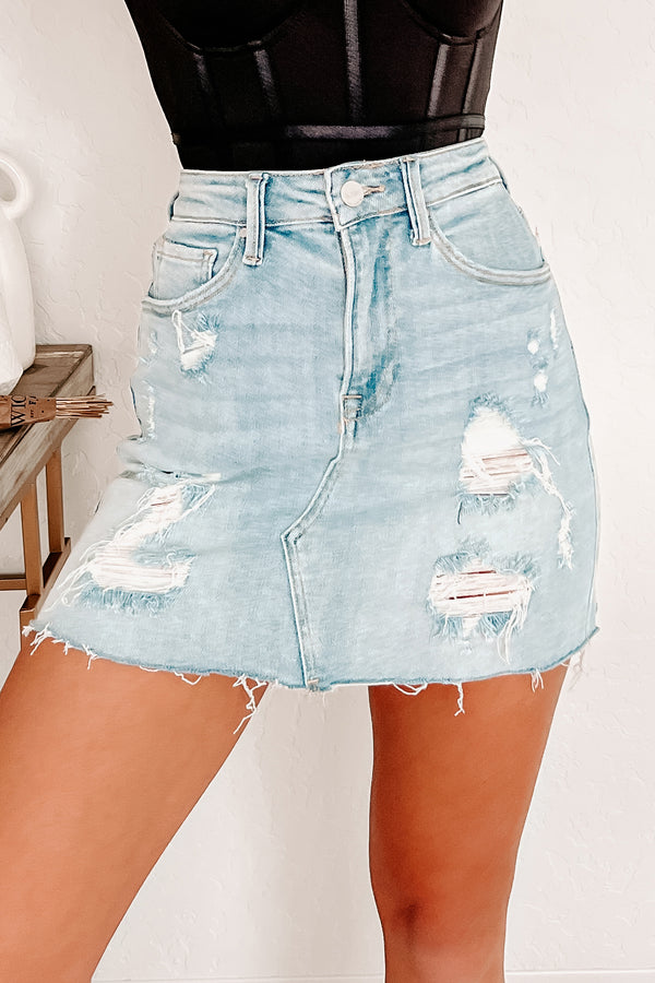 Akira Risen Distressed Denim Skirt (Light) - NanaMacs