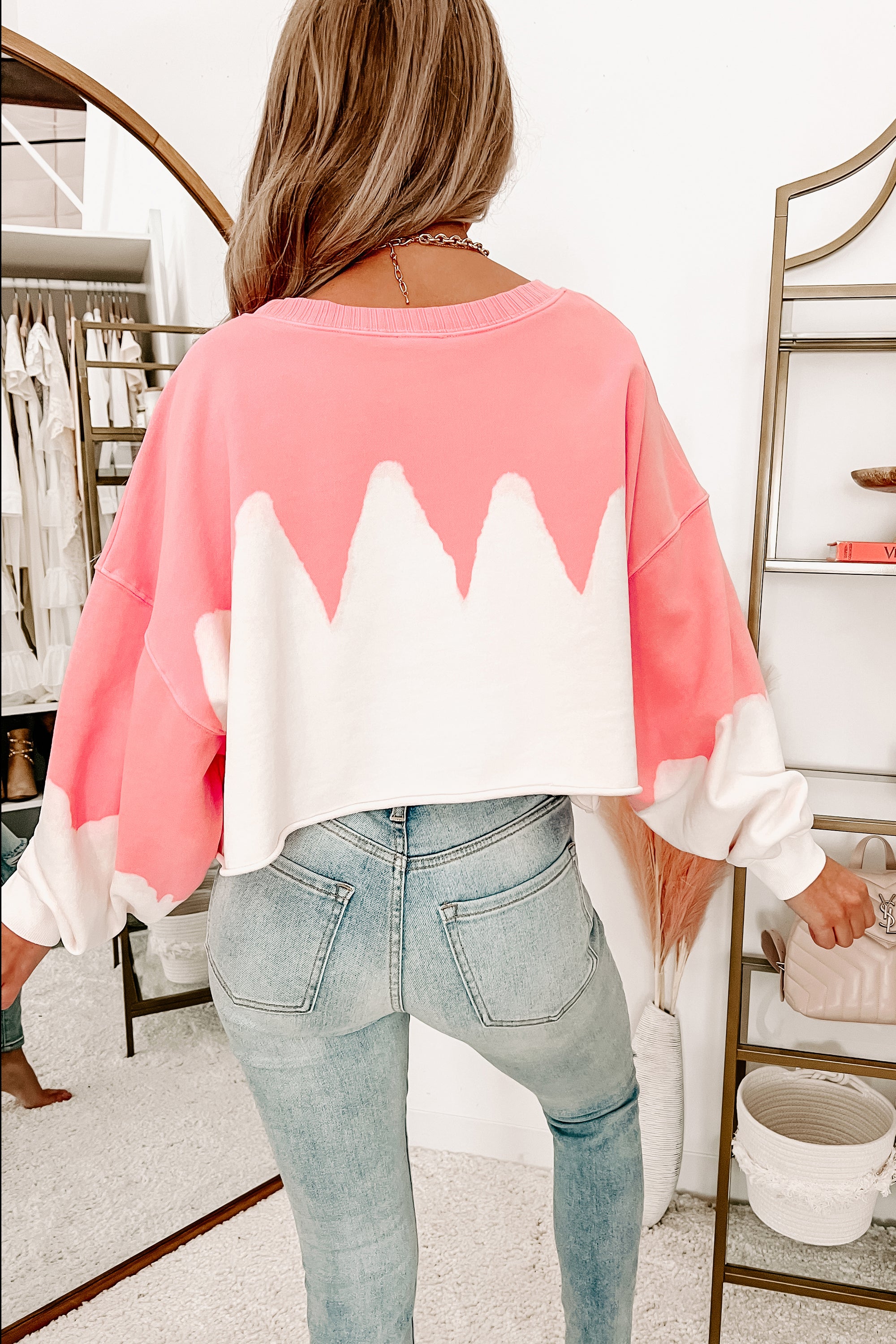 Just Wondering Cropped Bleach Dyed Pullover (Pink) - NanaMacs