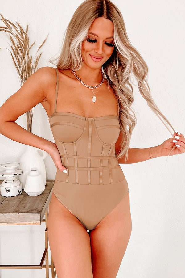 Your Daily Dose Padded Corset Detail Bodysuit (Mocha) - NanaMacs