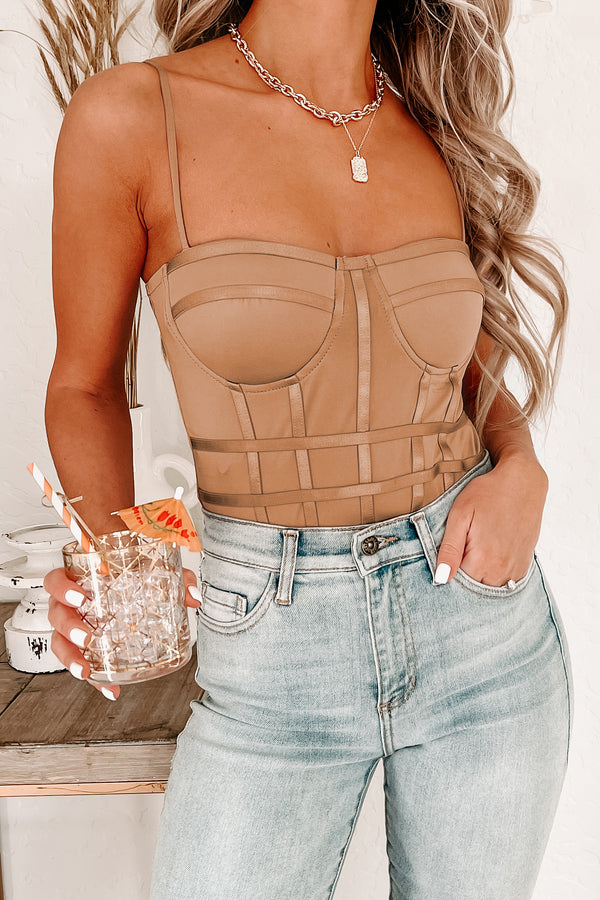 Your Daily Dose Padded Corset Detail Bodysuit (Mocha) - NanaMacs