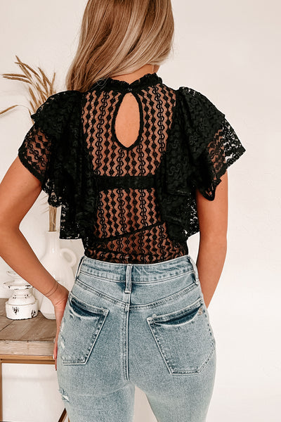 Bold Soul Ruffled Lace Bodysuit (Black) - NanaMacs