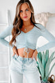 Put On Notice Ruched Front Ribbed Crop Top (Light Blue) - NanaMacs