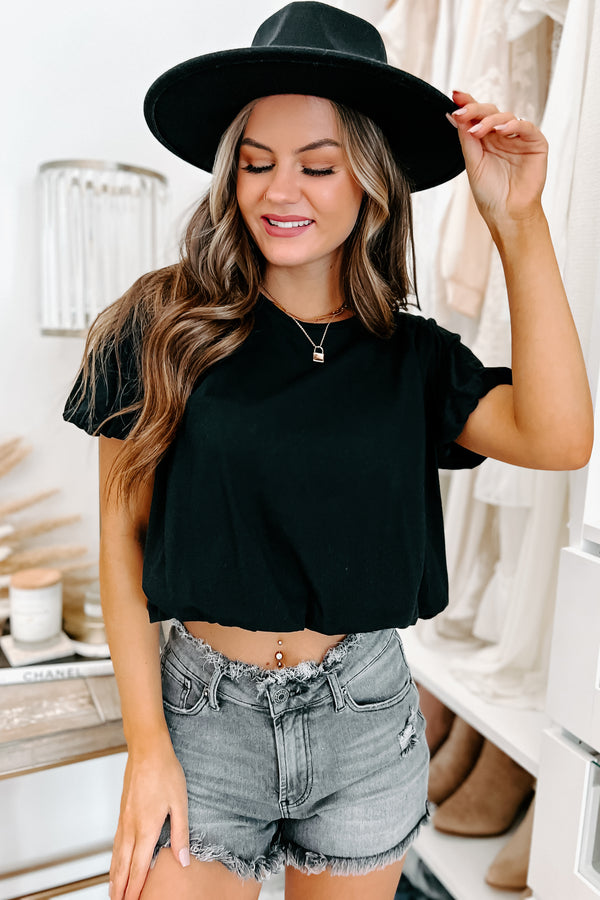 Talulah Short Sleeve Bubble Crop Top (Black) - NanaMacs