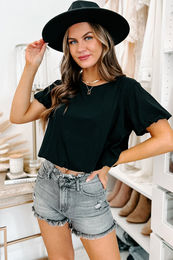 Talulah Short Sleeve Bubble Crop Top (Black) - NanaMacs