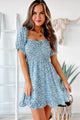 Azure Smocked Floral Mini Dress (Blue) - NanaMacs