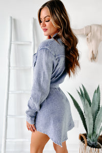 Breelynn Tie-Waist Button-Down Tunic Dress (Blue) - NanaMacs