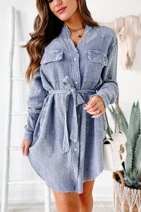 Breelynn Tie-Waist Button-Down Tunic Dress (Blue) - NanaMacs