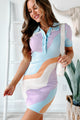 Call Back Cutie Patterned Short Sleeve Dress (Sky Multi) - NanaMacs