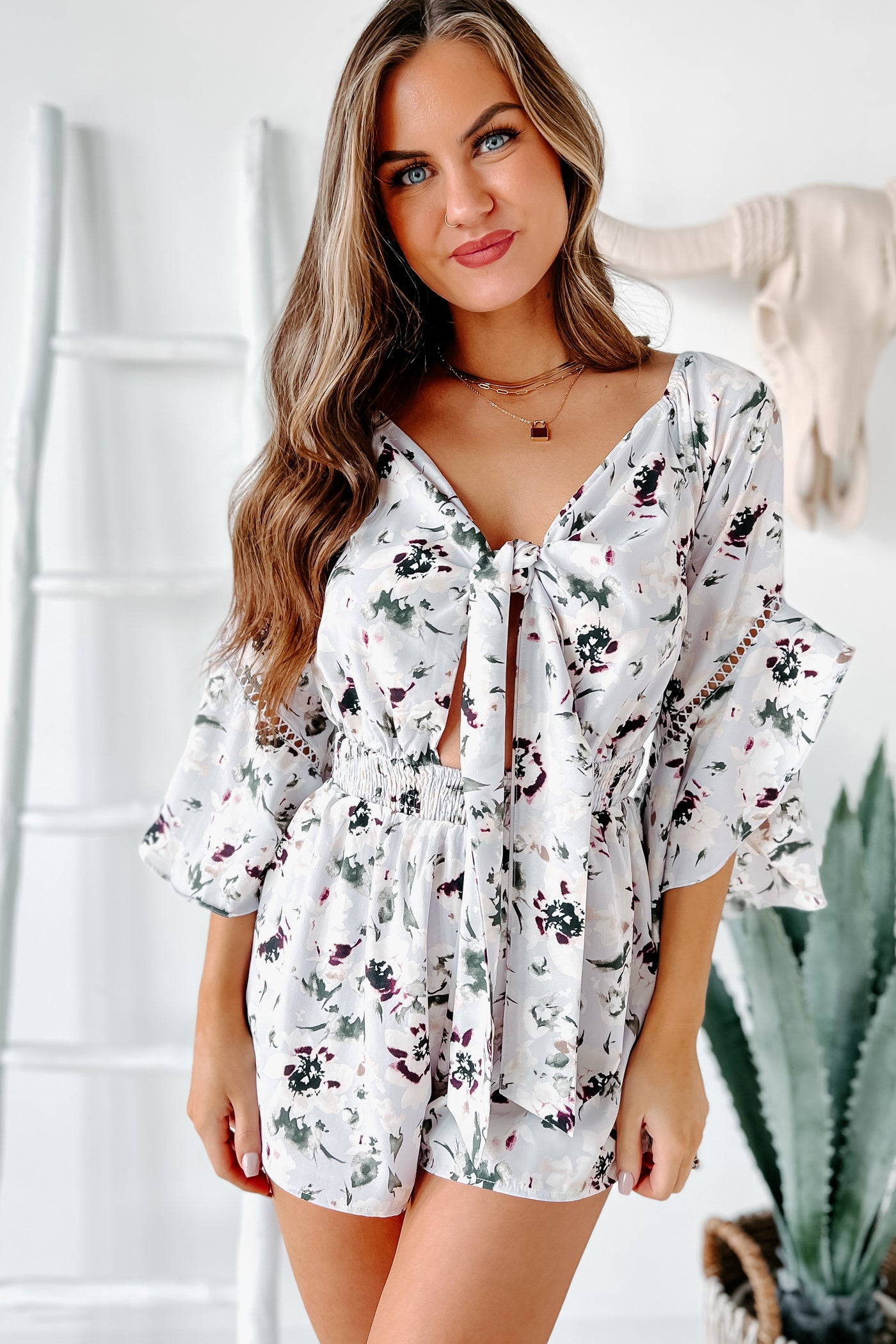 Floral Day Dream Cut Out Floral Romper (Lavender) - NanaMacs