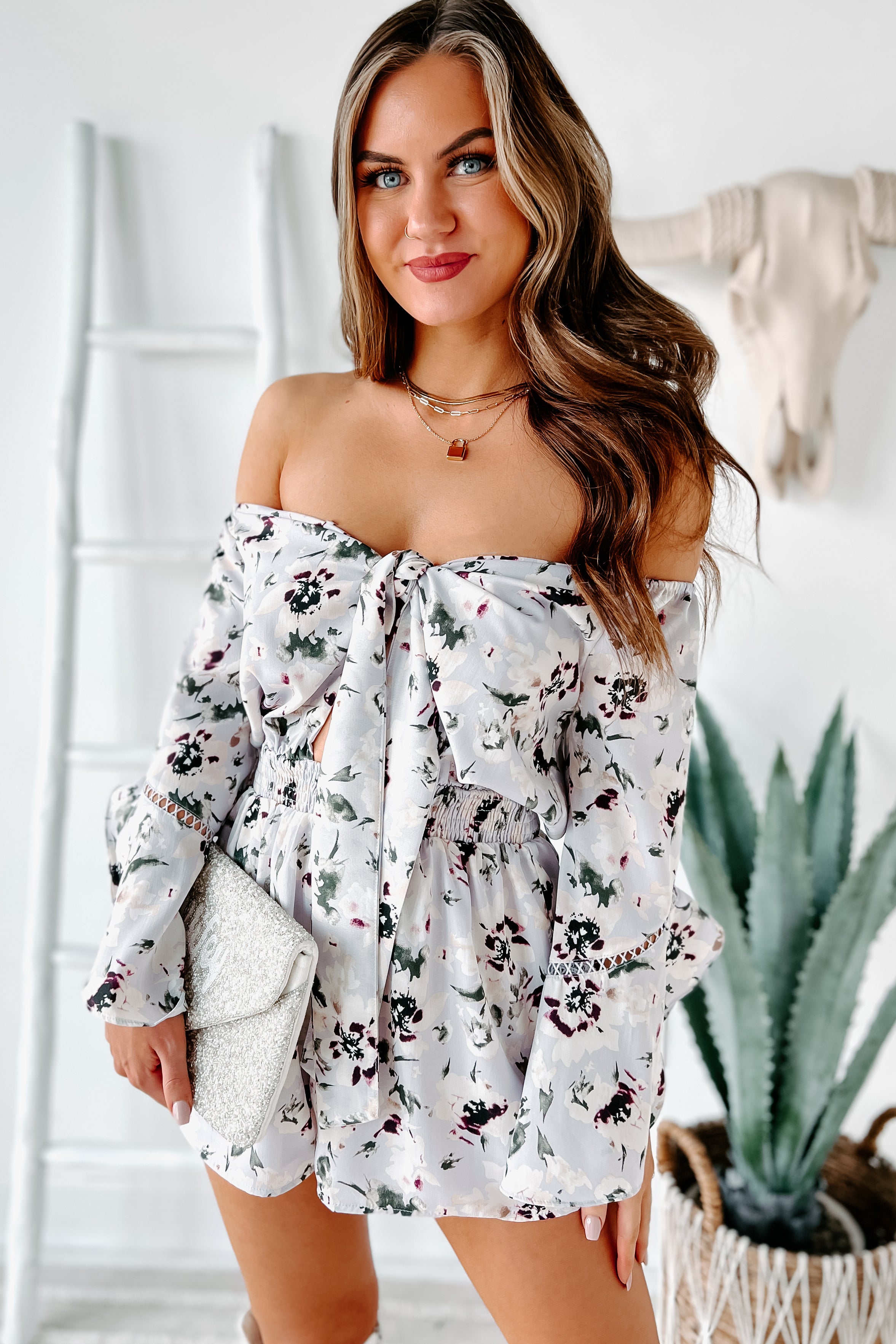 Floral Day Dream Cut Out Floral Romper (Lavender) - NanaMacs