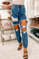 Libba High Rise Distressed Jogger Hem Jeans (Medium) - NanaMacs