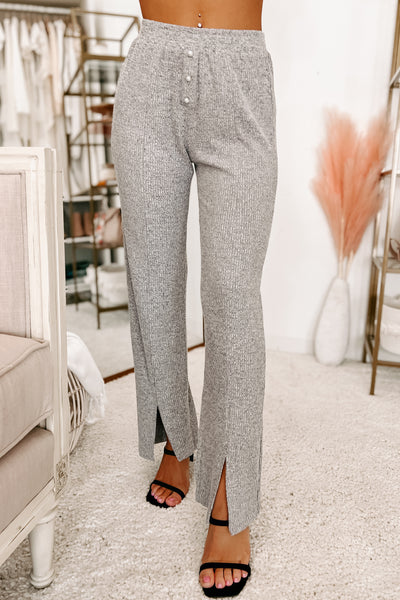 Maximum Comfort Ribbed Pearl Button Lounge Pants (Grey) - NanaMacs