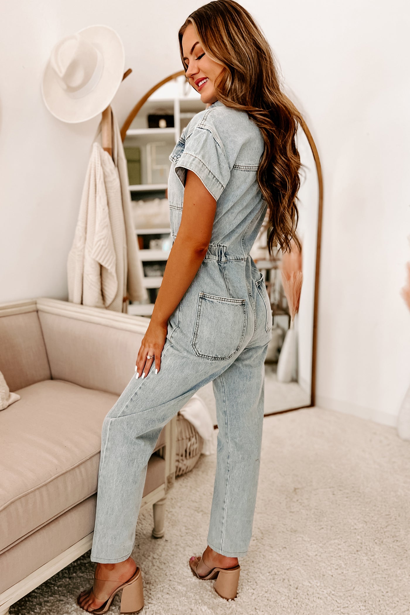 Quick Study Button-Down Denim Jumpsuit (Denim) - NanaMacs