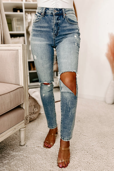 Jannika High Rise Distressed Special A Jeans (Medium Light) - NanaMacs