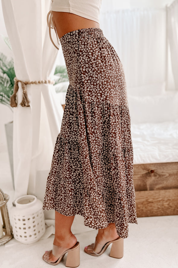 Take Me To Taos High-Low Floral Midi Skirt (Mocha Combo) - NanaMacs