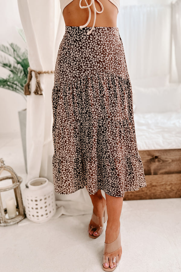 Take Me To Taos High-Low Floral Midi Skirt (Mocha Combo) - NanaMacs