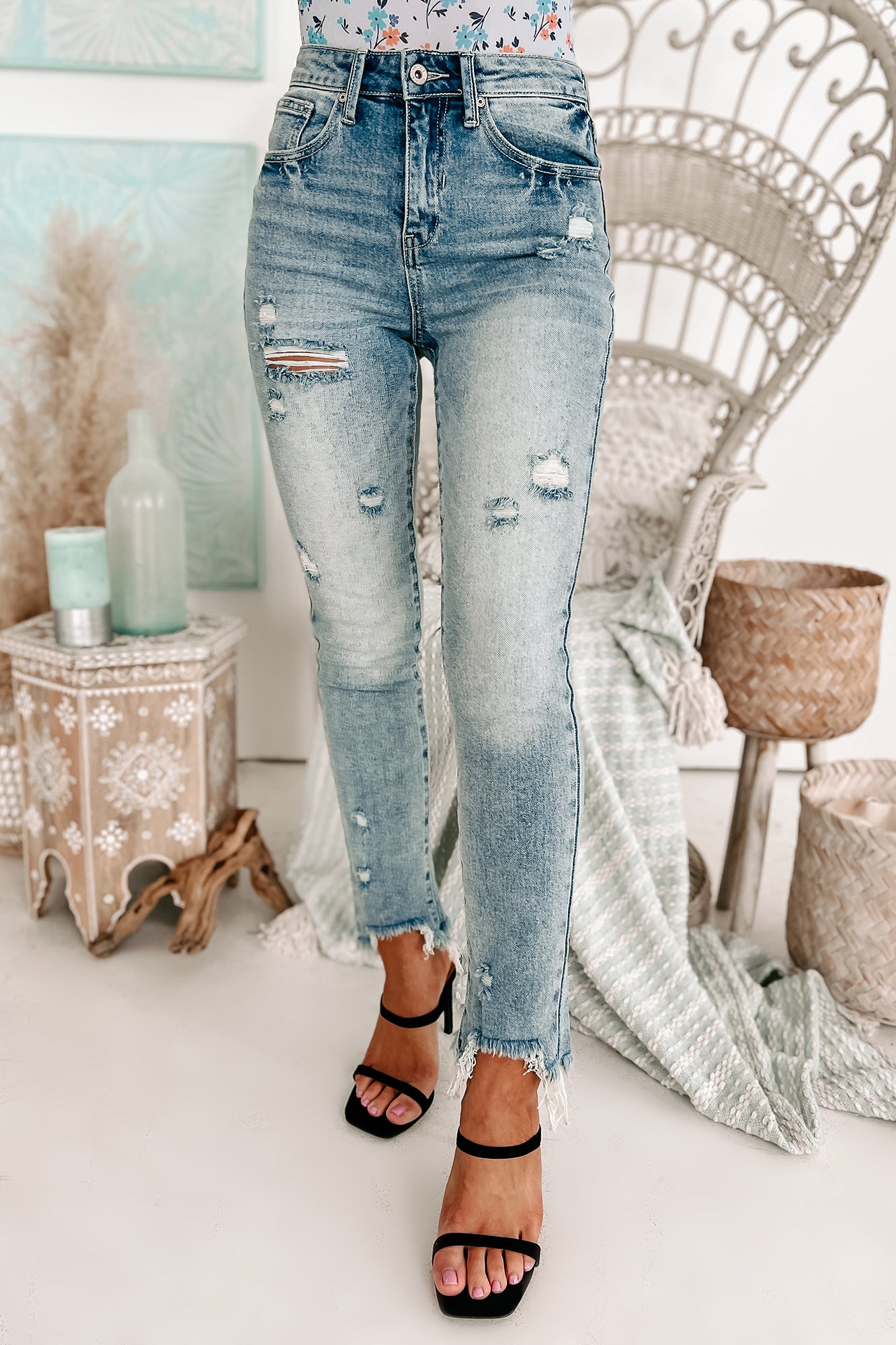 Sienna High Rise Distressed Special A Jeans (Medium Light) - NanaMacs