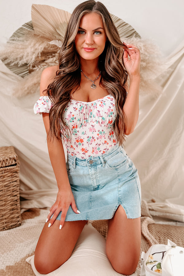 Colorful Dream Floral Short Sleeve Bodysuit (Ivory) - NanaMacs