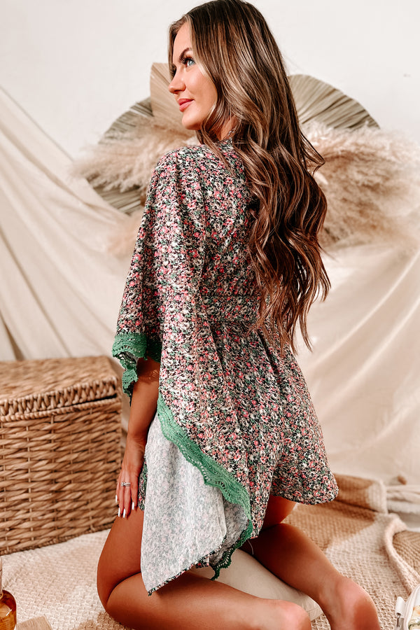 Zen Garden Floral Kimono Sleeve Romper (Green Multi) - NanaMacs