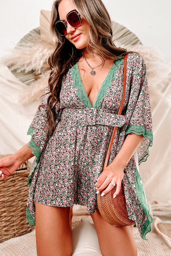 Zen Garden Floral Kimono Sleeve Romper (Green Multi) - NanaMacs