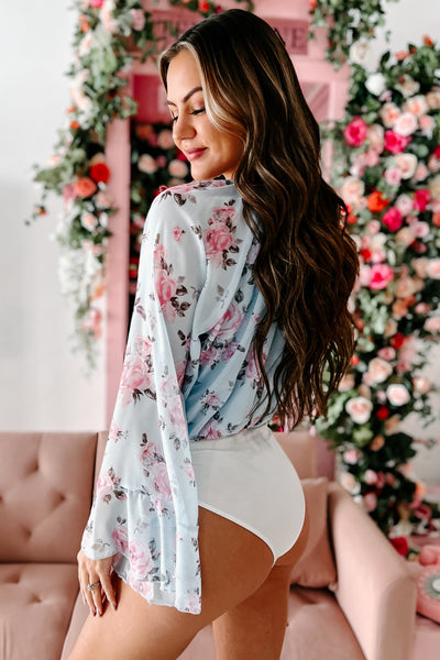Kind Conversations Wide Sleeve Floral Print Bodysuit (Blue/Pink Multi) - NanaMacs
