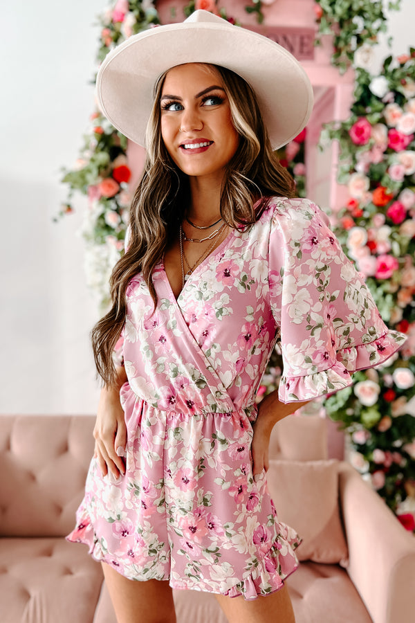 Pure Sweetness Floral Surplice Romper (Dusty Pink Multi) - NanaMacs